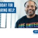 helpful smiling operator looking at camera and text encoraging calls to 211